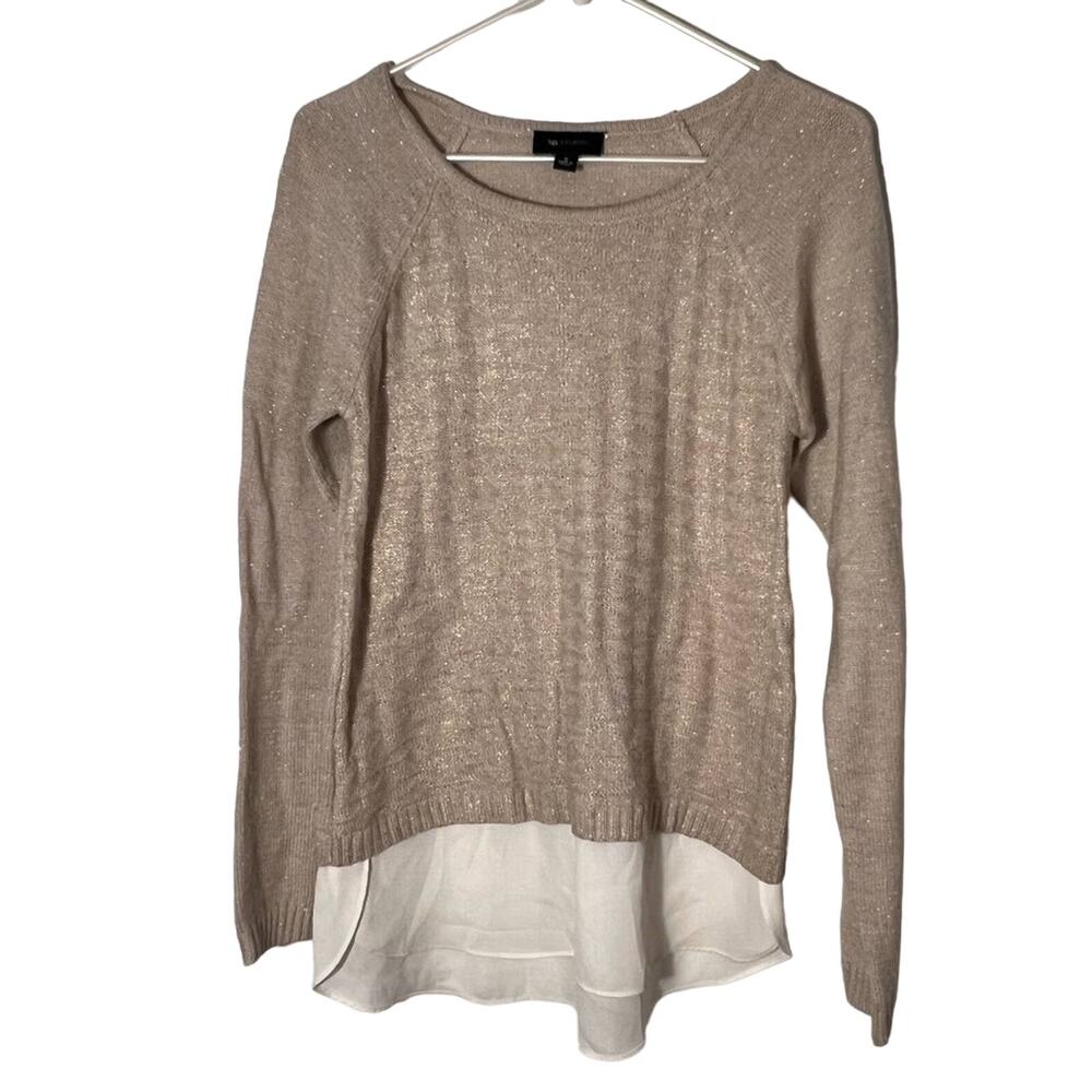 Metallic gold business casual AB Studio sweater over silk type undershirt sz S